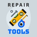Repair tools level measuring tape icon creative graphic design logo element and service construction work business
