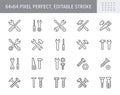 Repair tools line icons. Vector illustration include icon - hammer, ring spanner, fasteners, nail, screwdriver, wrench