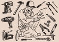 Repair tools and worker elements concept