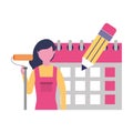 repair woman calendar pencil labor day Royalty Free Stock Photo