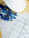 Repair work. Drawings for building, helmet, gloves Royalty Free Stock Photo