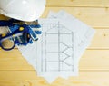 Repair work. Drawings for building, helmet, gloves Royalty Free Stock Photo