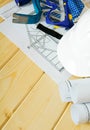 Repair work. Drawings for building, mount, gloves Royalty Free Stock Photo