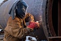 Repair work on welded flange large chemical apparatus Royalty Free Stock Photo