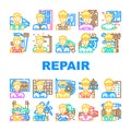 repair worker equipment job icons set vector