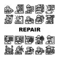 repair worker equipment job icons set vector
