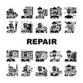 repair worker equipment job icons set vector