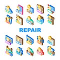 repair worker equipment job icons set vector