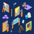 Repair workers and tools isometric vector set