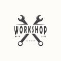 Repair Workshop Logo, Simple Key and Gear Design for a Simple Vehicle Repair Business, Vector Templet Illustration Royalty Free Stock Photo