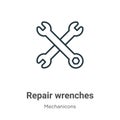 Repair wrenches outline vector icon. Thin line black repair wrenches icon, flat vector simple element illustration from editable