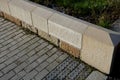 Repaired renovated sandstone walls near the cemetery. stairs and railings of the wall made of new stone which weatheres quickly bu Royalty Free Stock Photo