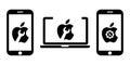 Repairing of Apple iMac, MacBook, iPhone, iPad. Toolkit. Toolbox. Wrench and screwdriver icon. Work tools. Repairing, service