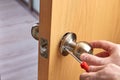 Repair Of Door Handle With Lock And Latch, Using Screwdriver.