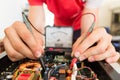 REPAIRING ELECTRONICS WITH TEST EQUIPMENT Royalty Free Stock Photo
