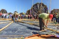 Repairing kite, Giant kite festival, All Saints' Day, Guatemala Royalty Free Stock Photo