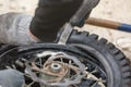 Repairing motorcycle tire with repair kit, Tire plug repair kit for tubeless tires.