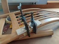 Repairing of old chair with lime and wood clamps