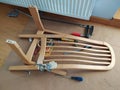 Repairing of old chair with lime and wood clamps