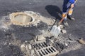 Repairing sewer manhole Royalty Free Stock Photo