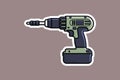 Drill with Screwdriver Sticker vector illustration. Tools object icon concept. Royalty Free Stock Photo