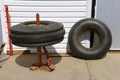 Repairing a tractor tire with an inner tube Royalty Free Stock Photo