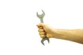 Repairing work spanner wrench tool in human hand Royalty Free Stock Photo