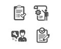 Repairman, Approved checklist and Settings blueprint icons. Rfp sign. Vector