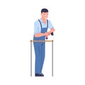 Repairman in Blue Uniform with Drill Tool Working and Fixing Something Vector Illustration