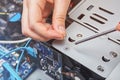 Repairman is changing HDD of personal computer Royalty Free Stock Photo