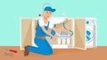 Repairman Changing Water Filter Cartridges Vector