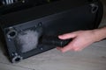 repairman cleans the computer system unit from dust close-up Royalty Free Stock Photo