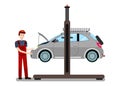 Repairman Examines Engine Flat Vector Illustration