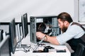 Repairman fixing components in computer unit Royalty Free Stock Photo