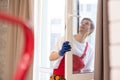 A repairman fixing windows in new apartment Royalty Free Stock Photo