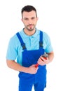 repairman holding adjustable wrench Royalty Free Stock Photo