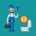 Repairman holding plunger and tools
