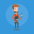 Repairman holding spanner vector illustration.