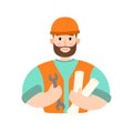 The repairman holds a wrench and papers. Builder Illustration in a flat style