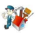 Repairman at home with a tool