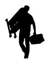 Repairman with ladders in hand  silhouette illustration isolated on white. Royalty Free Stock Photo