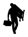 Repairman with ladders in hand vector silhouette isolated on white. Handyman  working on call. Carpenter activity on renovation. Royalty Free Stock Photo