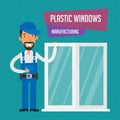 Repairman manufactures plastic windows Royalty Free Stock Photo