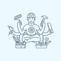 Repairman master with six hands icon logo vector illustration