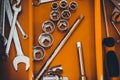 Repairman red toolbox mechanic wrench kit
