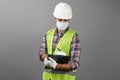 Repairman worker with clipboard pointing to somewhere Royalty Free Stock Photo