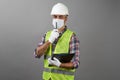 Repairman worker with clipboard pointing to somewhere Royalty Free Stock Photo