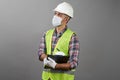 Repairman worker with clipboard pointing to somewhere Royalty Free Stock Photo