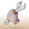 Repairman, worker, handyman hold adjustable wrench Royalty Free Stock Photo
