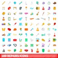 100 repairs icons set, cartoon style Royalty Free Stock Photo